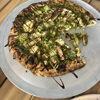 Commonwealth Brewing Company - Verde :shredded Brussels sprouts, pesto added chicken +4., garlic and Parmesan  It's missing something too me,maybe more vinaigrette. $22 - Pizza Near Me - Fairfax, Virginia