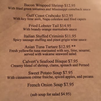 Calvert's Restaurant - June 2016 menu. - New American Near Me - Augusta, Georgia
