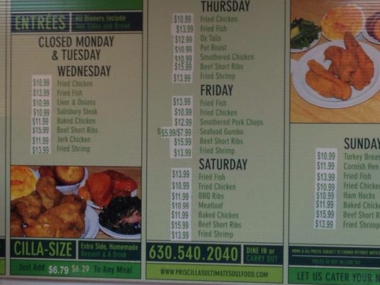 Menu photo 2 Priscilla's Ultimate Soulfood Cafeteria Hillside, IL