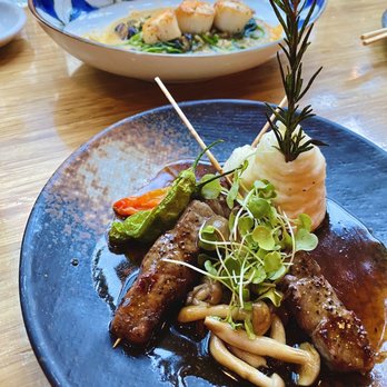 Sushi Den - In the back: Diver Scallops Up front: Kobe Beef Kushiyaki @PhidingtheFam - Japanese Near Me - Denver, Colorado Sushi Den - In the back: Diver Scallops Up front: Kobe Beef Kushiyaki @PhidingtheFam - Japanese Near Me - Denver, Colorado