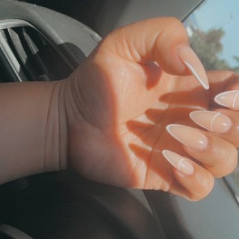 Top City Nails - Sheer nude, acrylic short nails with design - Nail Salons Near Me - Riverside, California