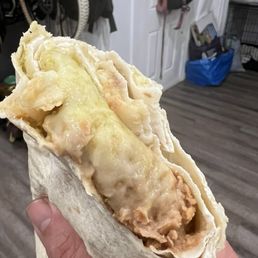 Bean and cheese burrito with green sauce