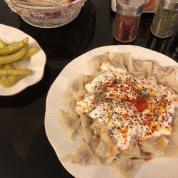 Yörem Mantı Unlu Mamüller - Yörem Etli Bolu Mantısı (Bolu dumplings with meat) & biber turşusu (pickled green pepper)