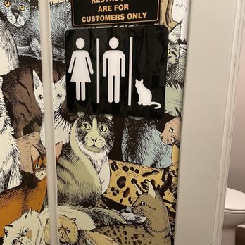 Mac Tabby Cat Cafe - Sign outside toilets - Themed Cafes Near Me - Salisbury, North Carolina Mac Tabby Cat Cafe - Sign outside toilets - Themed Cafes Near Me - Salisbury, North Carolina