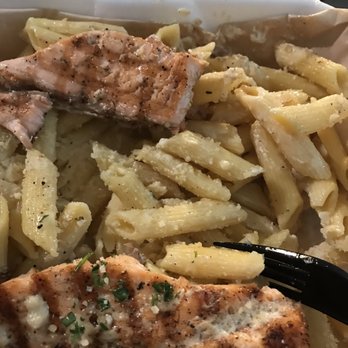 Hook'd Fish Grill - Salmon Alfredo ( more like butter ) - Seafood Near Me - Northridge, California Hook'd Fish Grill - Salmon Alfredo ( more like butter ) - Seafood Near Me - Northridge, California