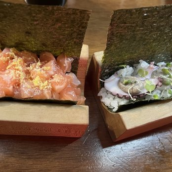 Yonsei Handrolls - Salmon and octopus - Japanese Near Me - Oakland, California Yonsei Handrolls - Salmon and octopus - Japanese Near Me - Oakland, California
