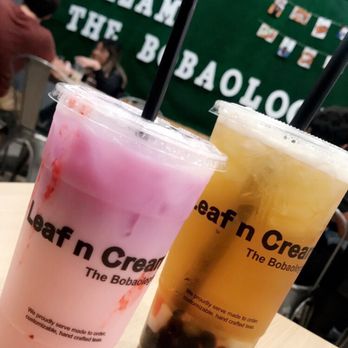 Leaf N Cream - The Mermaid (left) and mango lychee green tea (right) - Bubble Tea Near Me - Tustin, California Leaf N Cream - The Mermaid (left) and mango lychee green tea (right) - Bubble Tea Near Me - Tustin, California