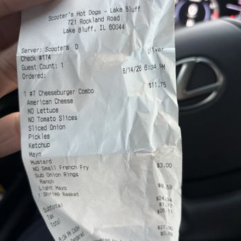 Scooters - Receipt - Hot Dogs Near Me - Lake Bluff, Illinois Scooters - Receipt - Hot Dogs Near Me - Lake Bluff, Illinois