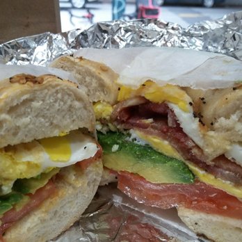 BK Bagels - Fried Egg B.T.A. on an everything bagel - Juice Bars & Smoothies Near Me - Brooklyn, New York