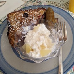 Blueberry stuffed french toast and cottage cheese with pineaplle Blueberry stuffed french toast and cottage cheese with pineaplle