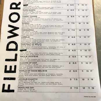 Fieldwork Brewing - Menu 1 - Breweries Near Me - Napa, California Fieldwork Brewing - Menu 1 - Breweries Near Me - Napa, California