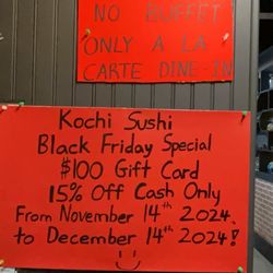 Kochi Sushi - Black Friday Gift Card promotion