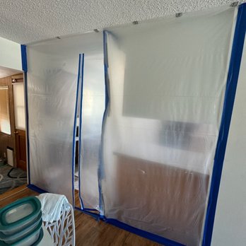Flood Force - Plastic up to protect airborne problems, and to dry out the kitchen for repairs. - Damage Restoration Near Me