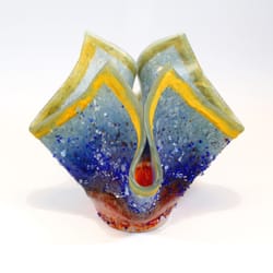 Keller Art Glass - Fused glass frit vase -midnight stars - 8" tall