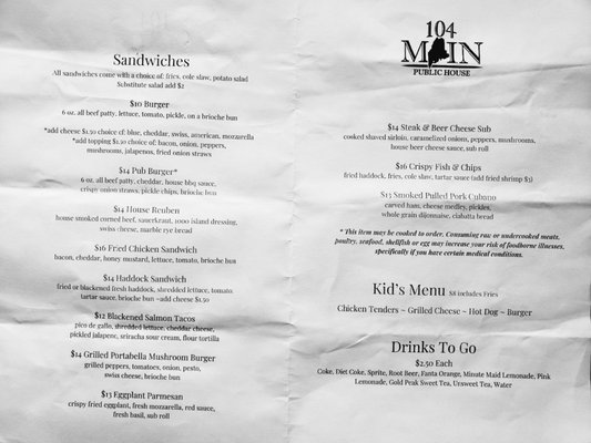 Menu photo 7 104 Main Public House Topsham, ME