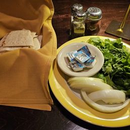 dry bread, raw onions, and food service butter. Fine Dining dry bread, raw onions, and food service butter. Fine Dining
