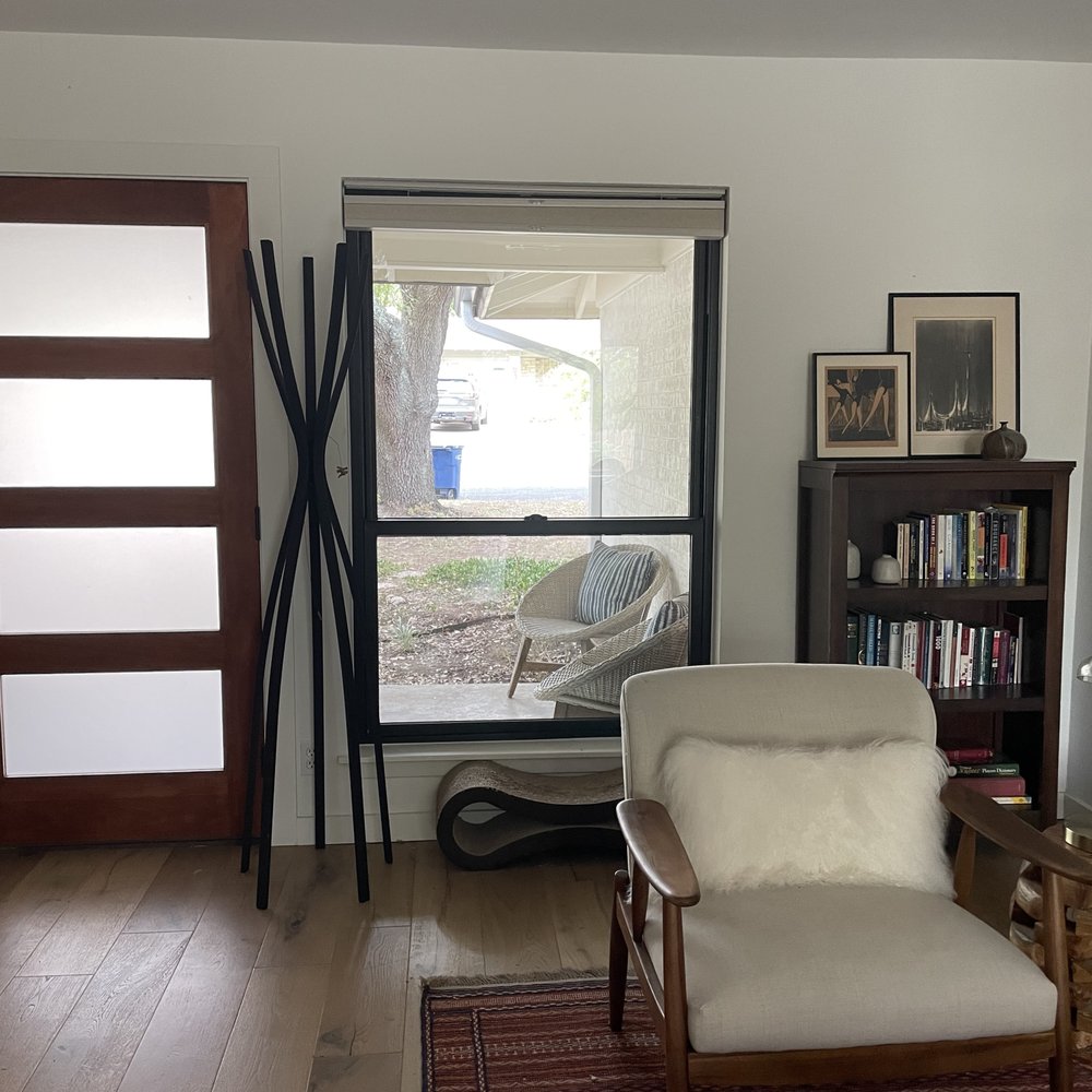 Real Window Solutions - Living room window with shade raised - Shades & Blinds Near Me Real Window Solutions - Living room window with shade raised - Shades & Blinds Near Me