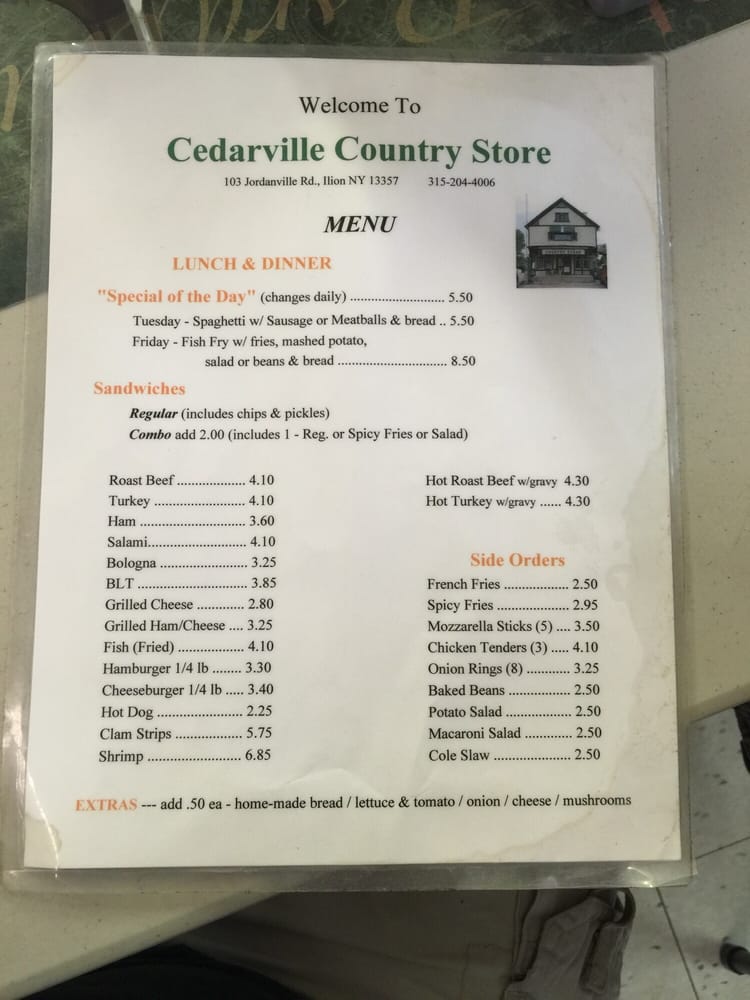 CEDARVILLE COUNTRY STORE Updated October 2024 103 Jordanville Rd