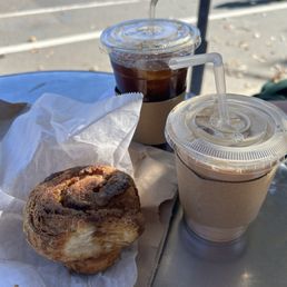 Sticky Bun, Honey Latte, Iced Americano
