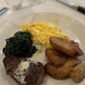 Spaghettini - 8oz Aged Filet Mignon with Eggs and potatoes and spinach - Italian Near Me - Seal Beach, California