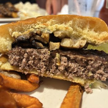 Daily Treat Restaurant - Inside alpine burger (ordered medium, but came well-done) - New American Near Me - Ridgewood, New Jersey Daily Treat Restaurant - Inside alpine burger (ordered medium, but came well-done) - New American Near Me - Ridgewood, New Jersey