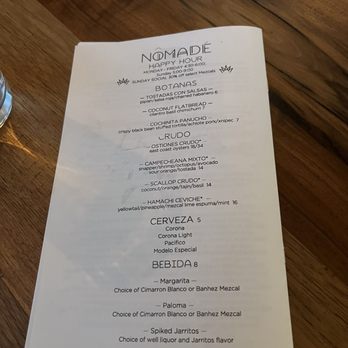 Nomade - Happy hour menu-great apps to share! - Mexican Near Me - Austin, Texas Nomade - Happy hour menu-great apps to share! - Mexican Near Me - Austin, Texas