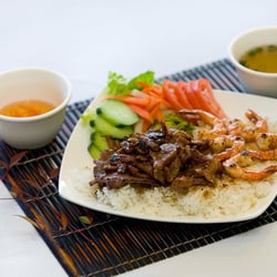 BBQ Pork Slices with Shrimp and Jasmine Rice