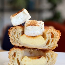 Cicada Coffee Bar - Lemon Cardamom Creme Brulee Puff ($5) - kouign amann with lemon curd filling and homemade marshmallow