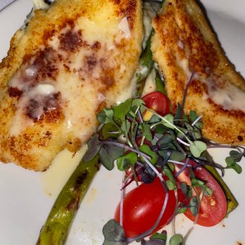 Chart House - Chicken Romano- very thin chicken breast and small portion of potatoes hidden. - Seafood Near Me - Alexandria, Virginia