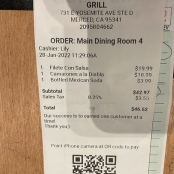Agaves Mexican Grill - Bill for two plates and a Mexican glass coke - Mexican Near Me - Merced, California