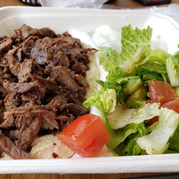 Damasquino - "Stacked"(hummus with your choice of beef or chicken shawarma on top) w/out sides in picture - Middle Eastern Near Me - Glendora, California Damasquino - "Stacked"(hummus with your choice of beef or chicken shawarma on top) w/out sides in picture - Middle Eastern Near Me - Glendora, California