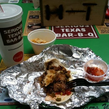 Serious Texas Bar-B-Q - Chowing down on a Texas Taco and cheesy potatoes! - Barbeque Near Me - Durango, Colorado Serious Texas Bar-B-Q - Chowing down on a Texas Taco and cheesy potatoes! - Barbeque Near Me - Durango, Colorado