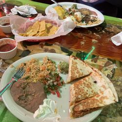 El Sombrero Mexican Restaurant - Shredded chicken quesadilla and steak burrito