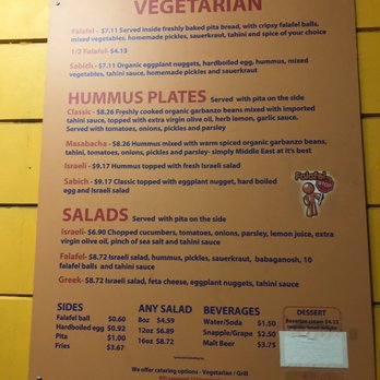 Falafel Stop - Vegetarian Menu as of January 2020. - Falafel Near Me - Sunnyvale, California