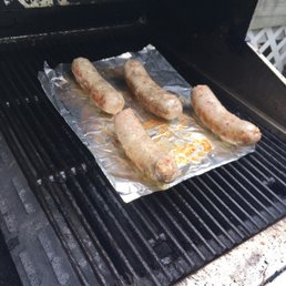 The best sausages around! Handmade right in the store! 2 spicy and 2 sweet on the grill