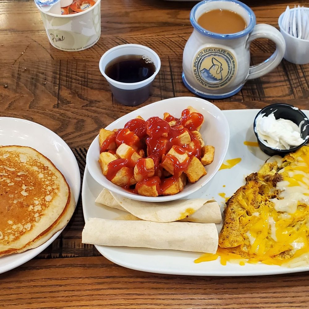 Another Broken Egg Cafe - The Hey Lucy Omelette Breakfast. No Guacamole Add Tortillas (Me) This was a great mexican take on Breakfast! With a Short Stack. - Breakfast & Brunch Near Me - Flowood, Mississippi