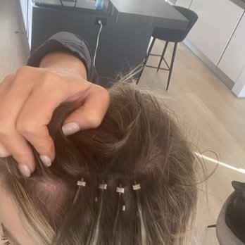 Balayage By Linet - White beads on rooted hair- placement I couldn't even brush my hair - Hair Stylists Near Me - Glendale, California Balayage By Linet - White beads on rooted hair- placement I couldn't even brush my hair - Hair Stylists Near Me - Glendale, California