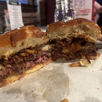 Warriors Taphouse - BBQ Burger with ghost pepper cheese cooked medium - Bars Near Me - Virginia Beach, Virginia Warriors Taphouse - BBQ Burger with ghost pepper cheese cooked medium - Bars Near Me - Virginia Beach, Virginia
