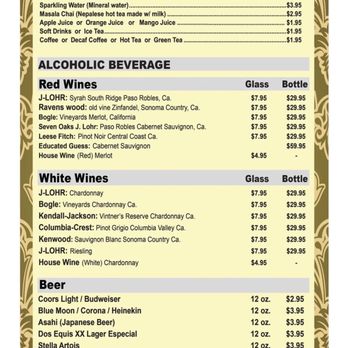 Himalayan Grill - Beverage Menu - Himalayan/Nepalese Near Me - San Diego, California