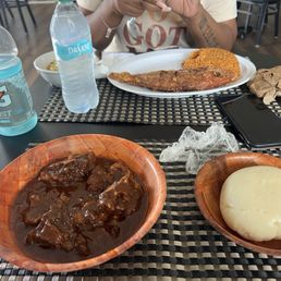 Oxtail and fufu my wife had the snapper and rice. Oxtail and fufu my wife had the snapper and rice.