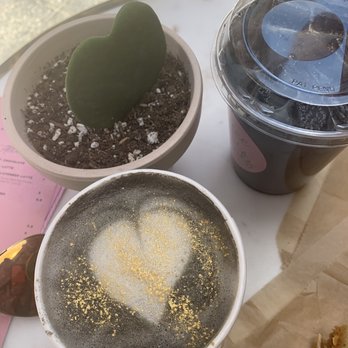 Coffee and Plants - Hot 24k Charcoal Latte, Ana iced 24k charcoal latte. - Coffee & Tea Near Me - Pasadena, California