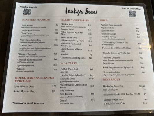 Menu photo 1 Izakaya Sozai San Francisco, CA