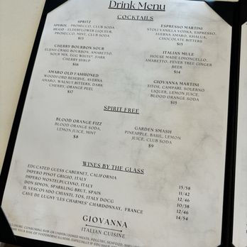 Giovanna - Drink menu - Italian Near Me - Charlotte, North Carolina