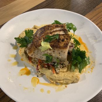 CORBETT'S - Salmon on tabouli with humus - Pickleball Near Me - Tucson, Arizona CORBETT'S - Salmon on tabouli with humus - Pickleball Near Me - Tucson, Arizona