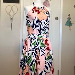 LA Finch Fabrics - Dress made in Large Scale Peach Floral Oasis Rayon