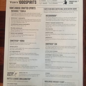 Von's 1000Spirits - Drink Menu - New American Near Me - Seattle, Washington Von's 1000Spirits - Drink Menu - New American Near Me - Seattle, Washington