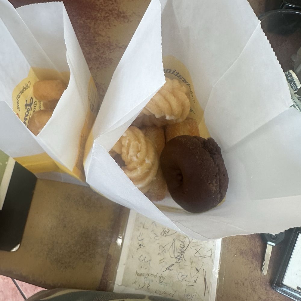 Got 6 donuts and a dozen donut holes, 1 water and a chocolate milk for $44 Got 6 donuts and a dozen donut holes, 1 water and a chocolate milk for $44