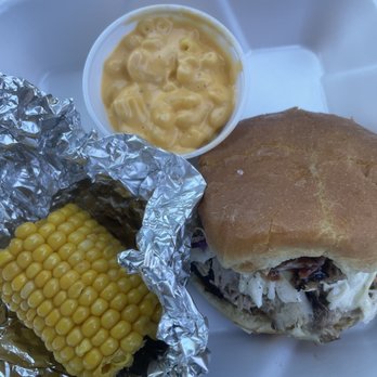 Hungry Bear BBQ #2 - Pulled pork sando with slaw, Mac and cheese, corn - Barbeque Near Me - Gatlinburg, Tennessee Hungry Bear BBQ #2 - Pulled pork sando with slaw, Mac and cheese, corn - Barbeque Near Me - Gatlinburg, Tennessee