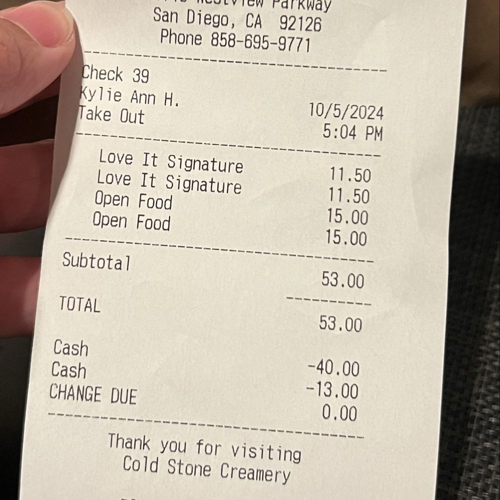 Receipt for TWO Boo Batter Ice Cream Tacos Receipt for TWO Boo Batter Ice Cream Tacos