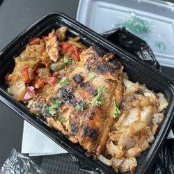 Small Salmon with onions and peppers